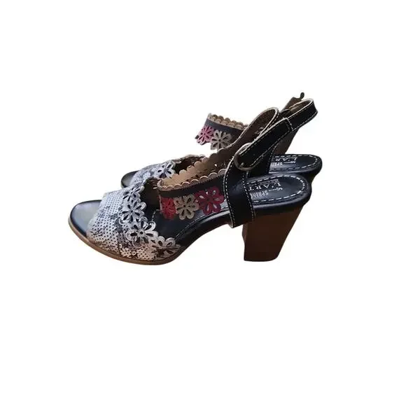 L'Artiste 41 Spring Steps Floradaciois black leather ankle strap sandals 9.5 10 - Picture 3 of 8